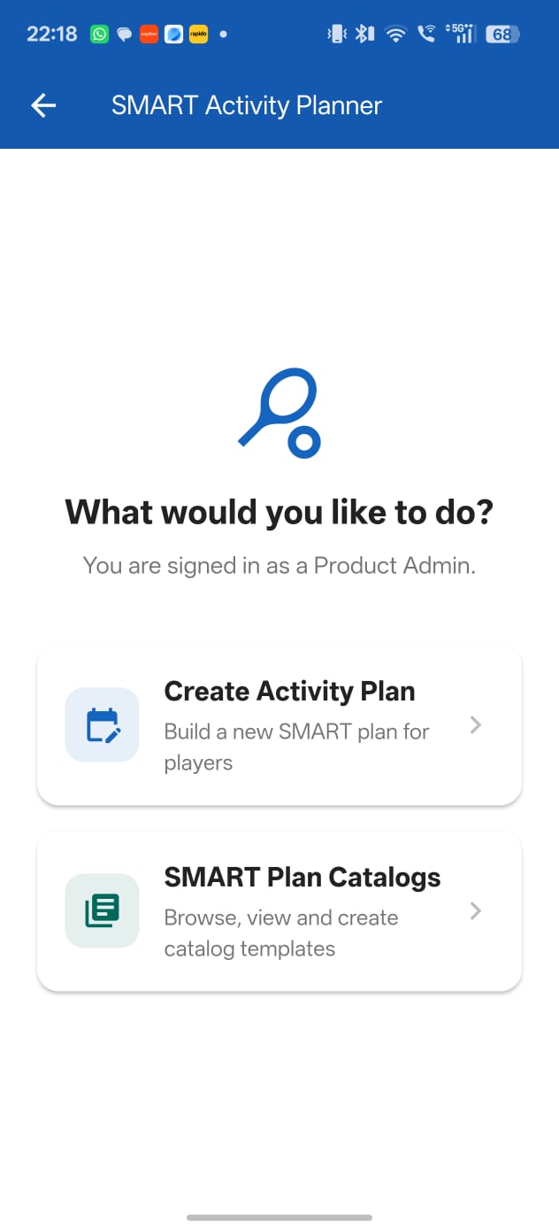 Champinu SMART Activity Planner screen